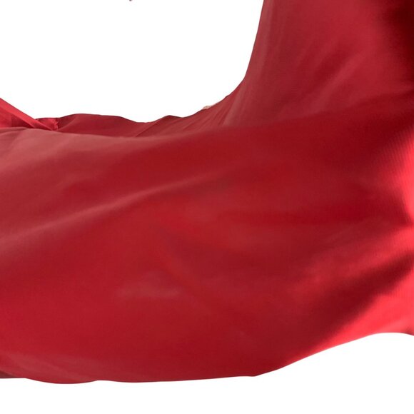 Elegant Beaded Red Satin Mermaid Larissa Gown Spaghetti Straps Flared Hem Size 6 - Picture 11 of 15